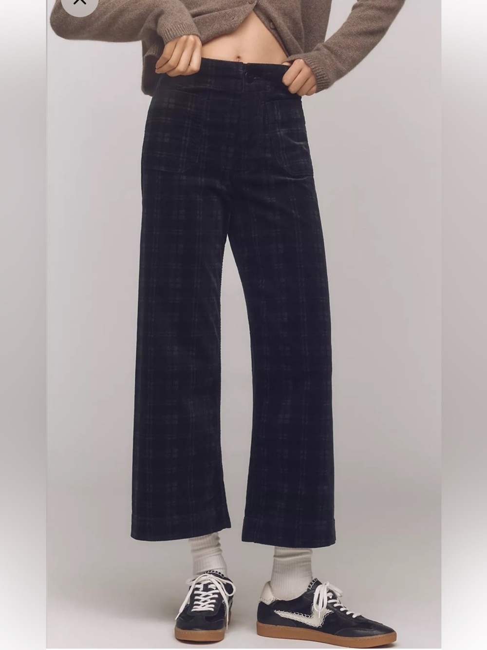 Maeve Colette Black and Grey Plaid Cropped Corduroy Pants- RUNS SMALL